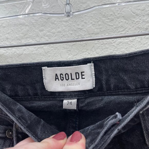 Agolde Riley Button Fly High Rise Straight Crop Black Denim Jeans Womens size 24 - Picture 2 of 8